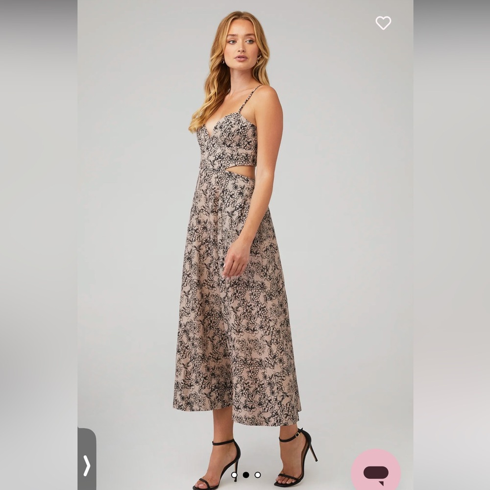 Bardot Jacquel midi dress- tan and black floral print. Size L